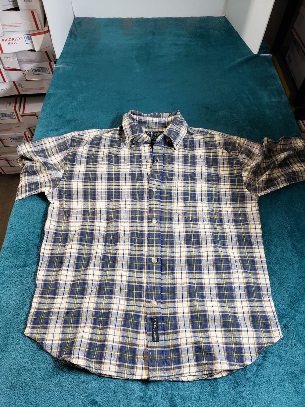 US Expedition Shirt Size Large Mens Blue Check Button Up Work Preppy NWT